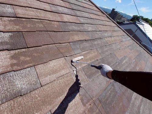 瀬戸市　屋根塗装　下塗り2回目　施工中