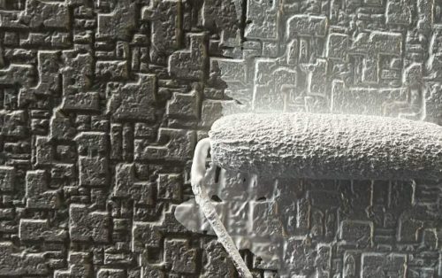 外壁塗装下塗り施工中