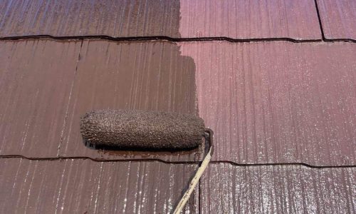 屋根塗装 上塗り1回目 施工中